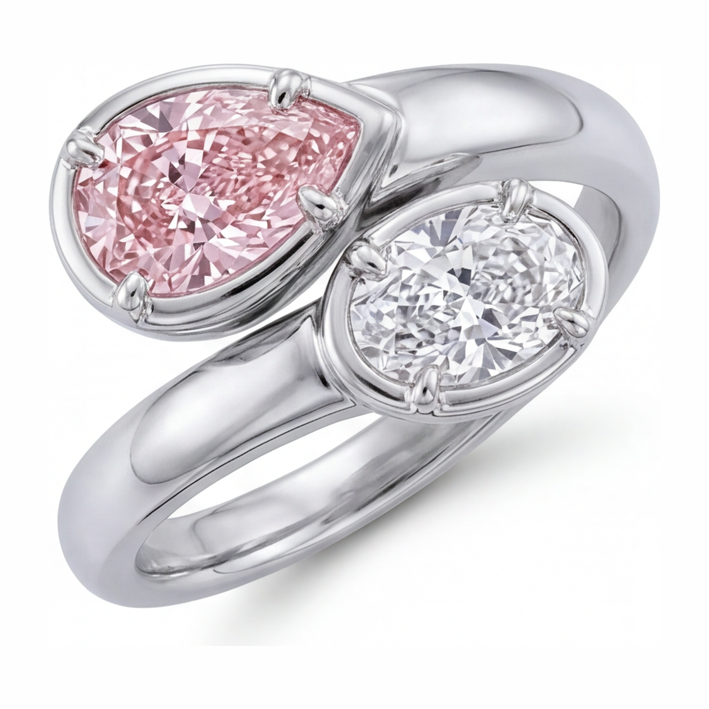 Bypass-Ring aus 14 Karat Weißgold mit im Labor gezüchtetem ovalem rosa Diamanten, 1,75 Karat