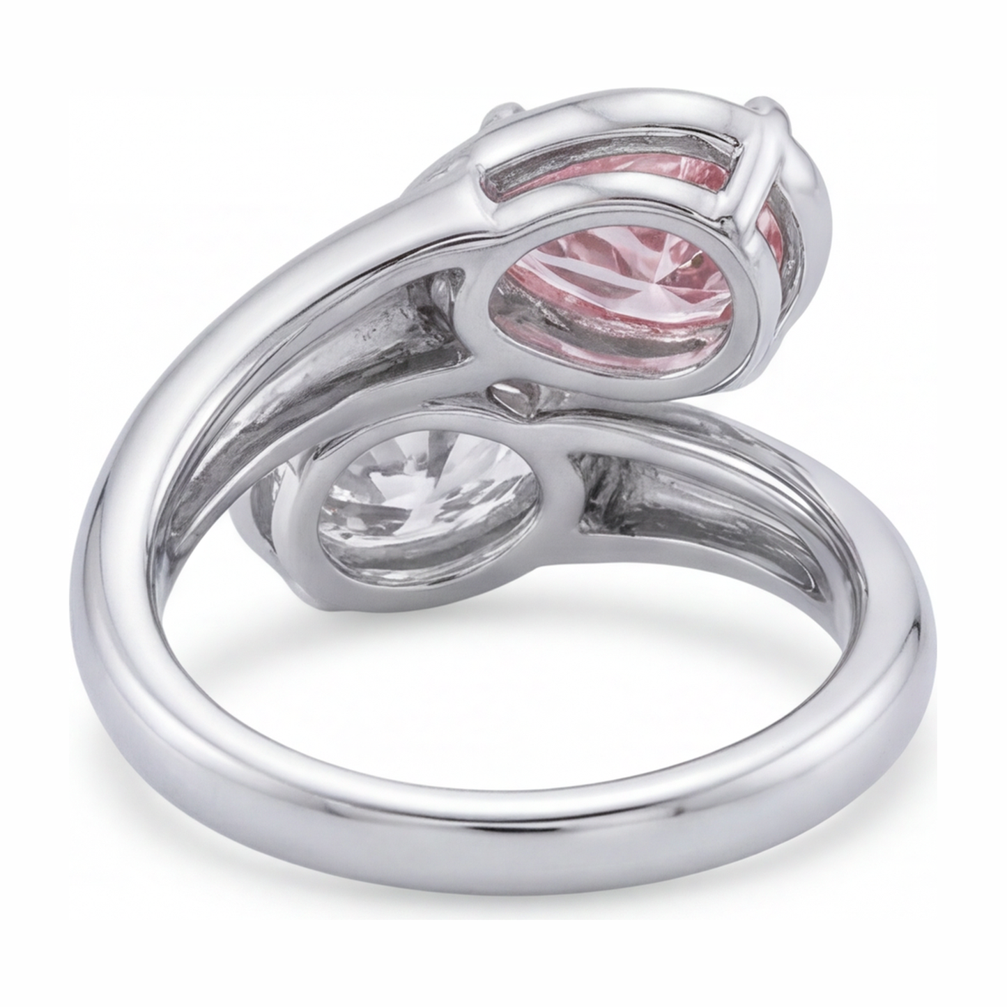 Bypass-Ring aus 14 Karat Weißgold mit im Labor gezüchtetem ovalem rosa Diamanten, 1,75 Karat