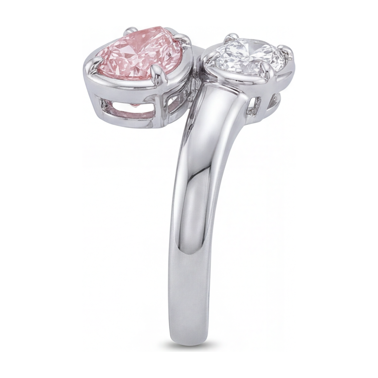 Bypass-Ring aus 14 Karat Weißgold mit im Labor gezüchtetem ovalem rosa Diamanten, 1,75 Karat