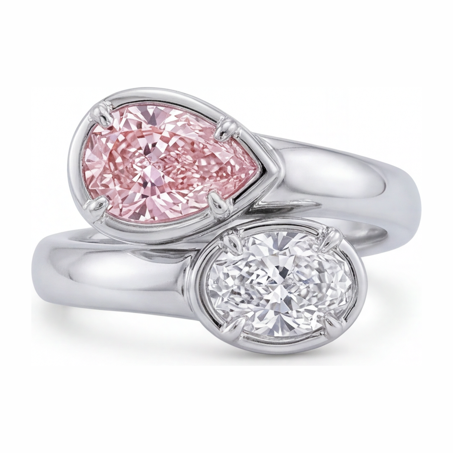 Bypass-Ring aus 14 Karat Weißgold mit im Labor gezüchtetem ovalem rosa Diamanten, 1,75 Karat