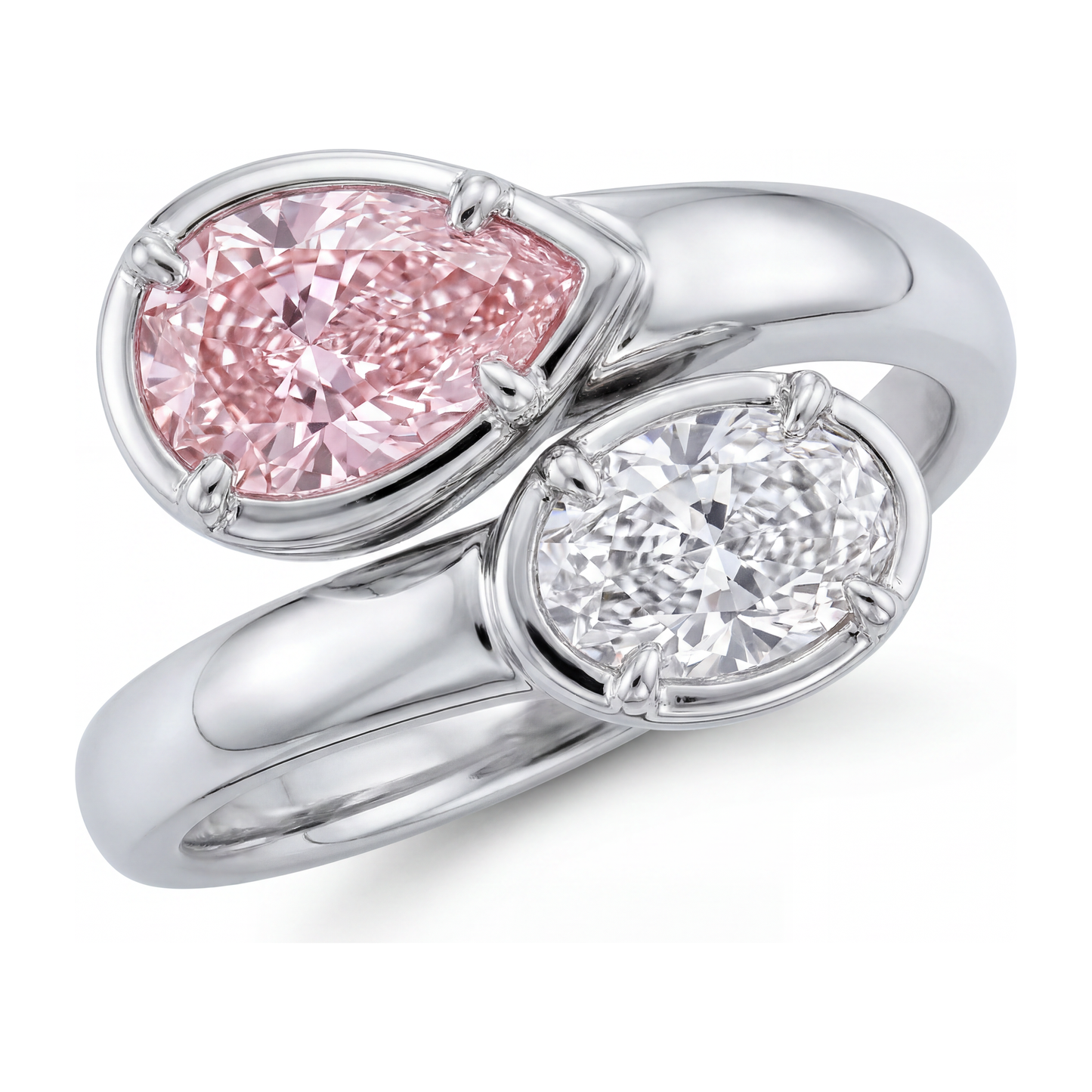 Bypass-Ring aus 14 Karat Weißgold mit im Labor gezüchtetem ovalem rosa Diamanten, 1,75 Karat