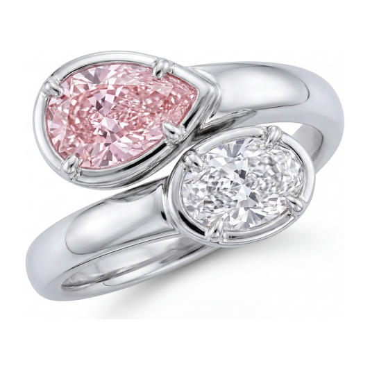 Bypass-Ring aus 14 Karat Weißgold mit im Labor gezüchtetem ovalem rosa Diamanten, 1,75 Karat