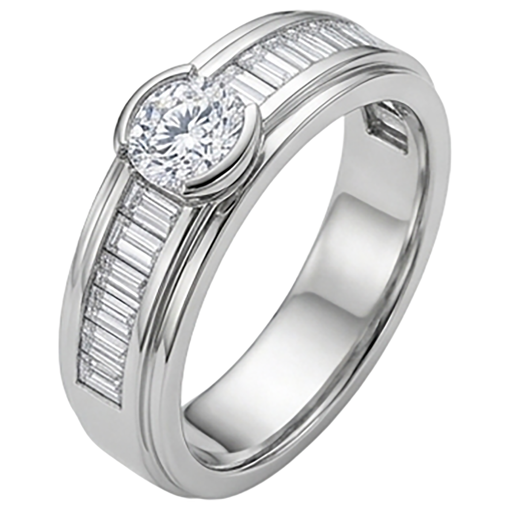 1.85 Karat Diamant Weißgold 14K Herrenring halbe Lünette Set