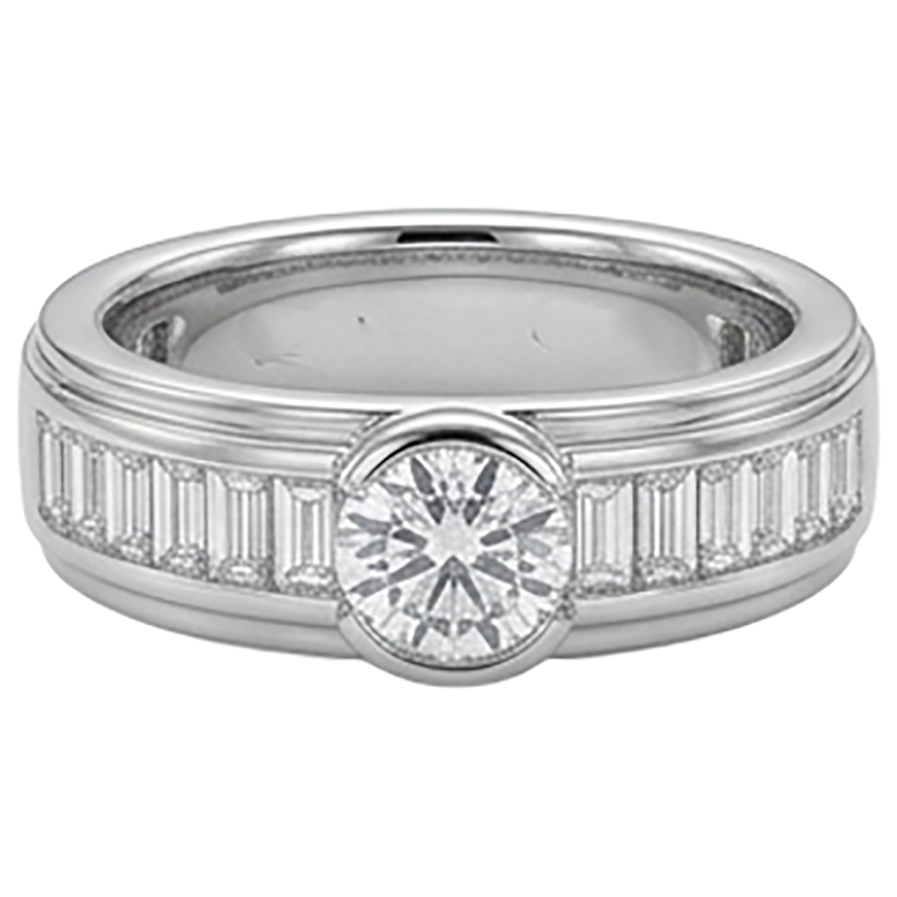 1.85 Karat Diamant Weißgold 14K Herrenring halbe Lünette Set