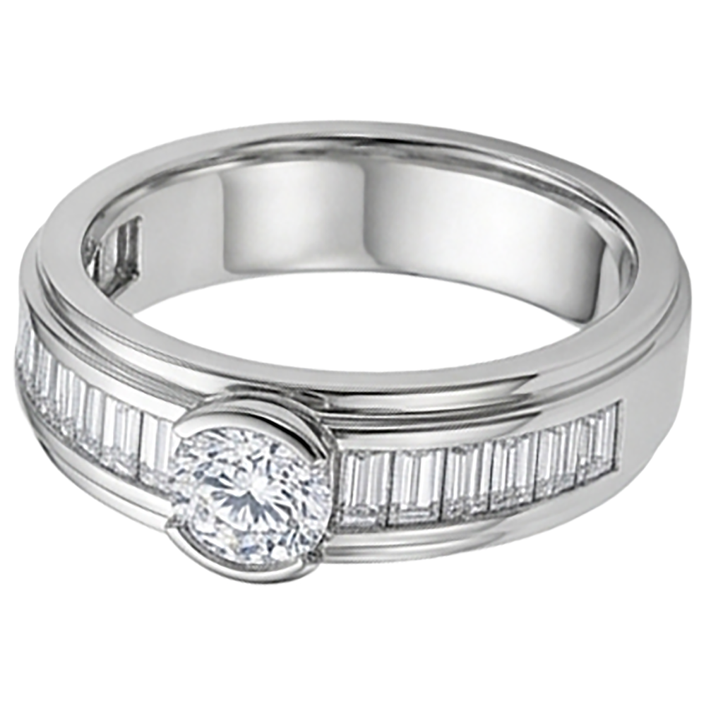 1.85 Karat Diamant Weißgold 14K Herrenring halbe Lünette Set
