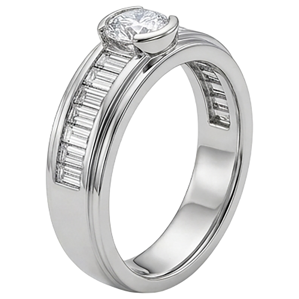1.85 Karat Diamant Weißgold 14K Herrenring halbe Lünette Set