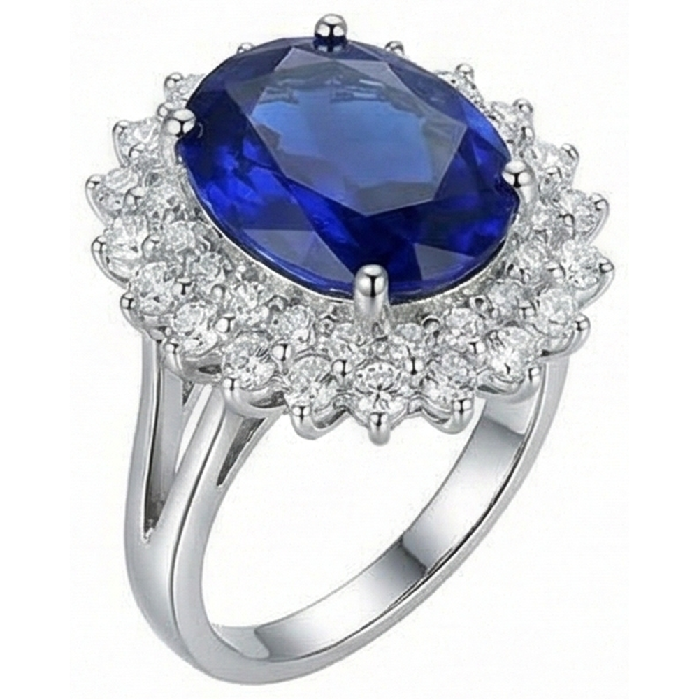 1.85 Karat Ovalschliff Blauer Tansanit und Diamant Jubiläumsring