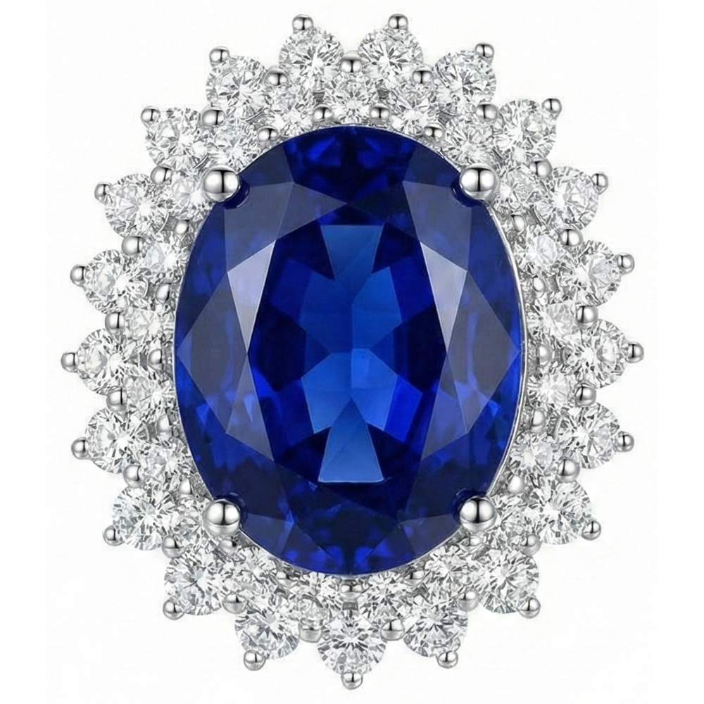 1.85 Karat Ovalschliff Blauer Tansanit und Diamant Jubiläumsring
