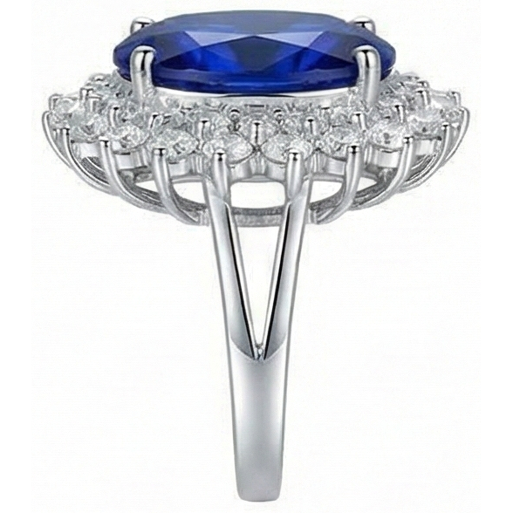 1.85 Karat Ovalschliff Blauer Tansanit und Diamant Jubiläumsring