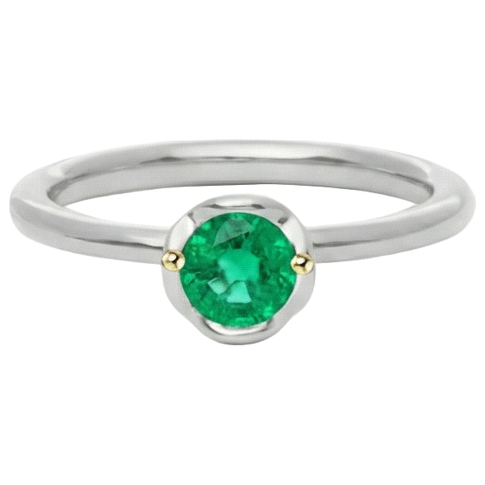 Schmuckstein-Ring 14 Karat Zweifarbig Gold mit Smaragd – Schrägansicht