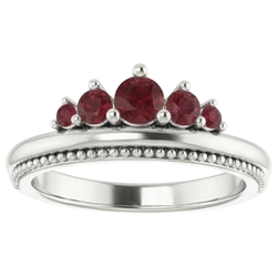 1 Karat Fünf-Steine-Ring Rubin Weißgold 14K