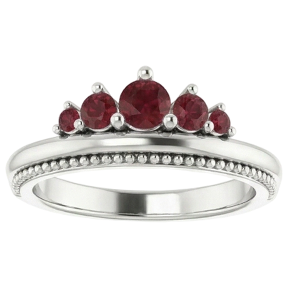 1 Karat Fünf-Steine-Ring Rubin Weißgold 14K