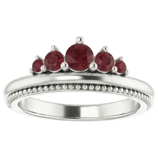 1 Karat Fünf-Steine-Ring Rubin Weißgold 14K