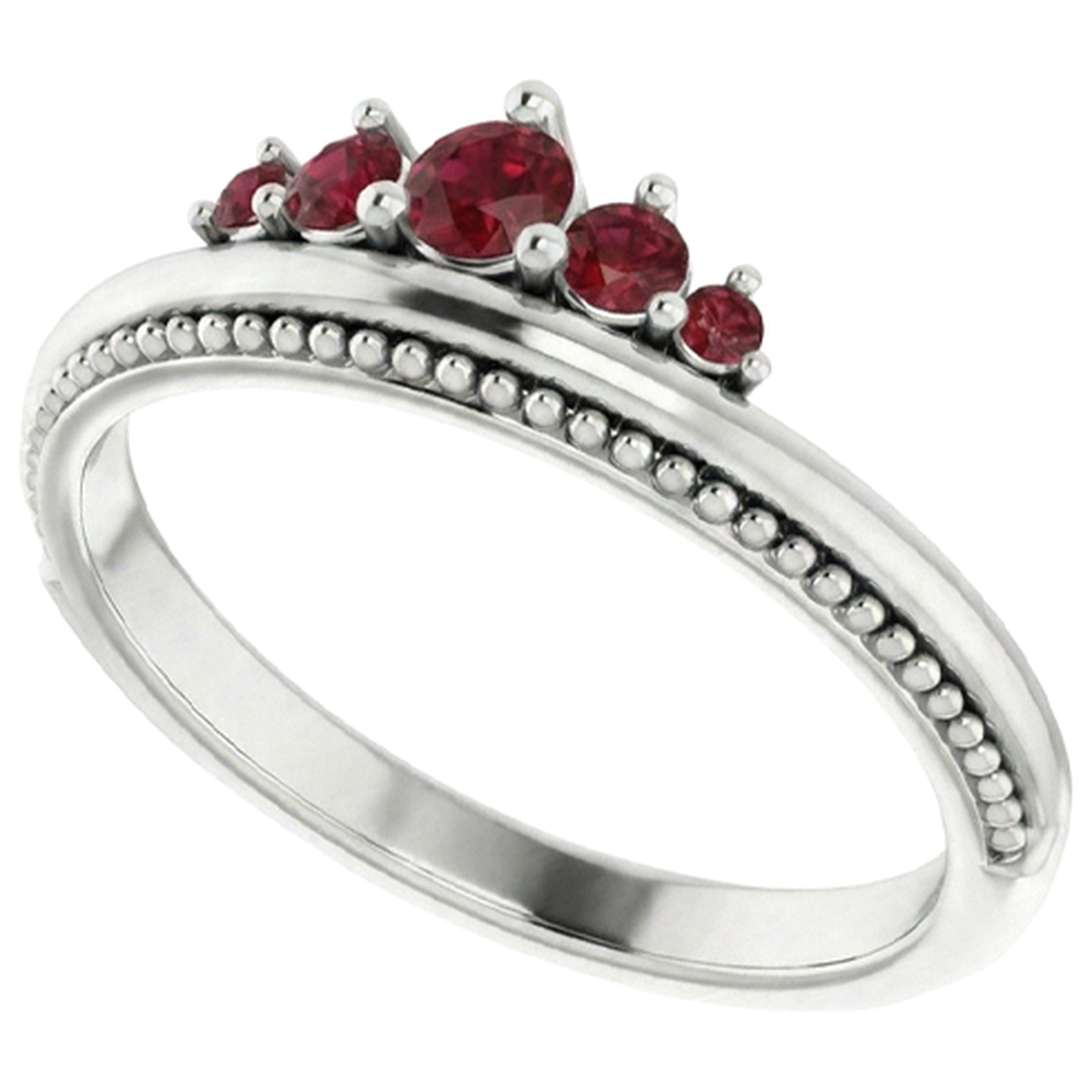 1 Karat Fünf-Steine-Ring Rubin Weißgold 14K