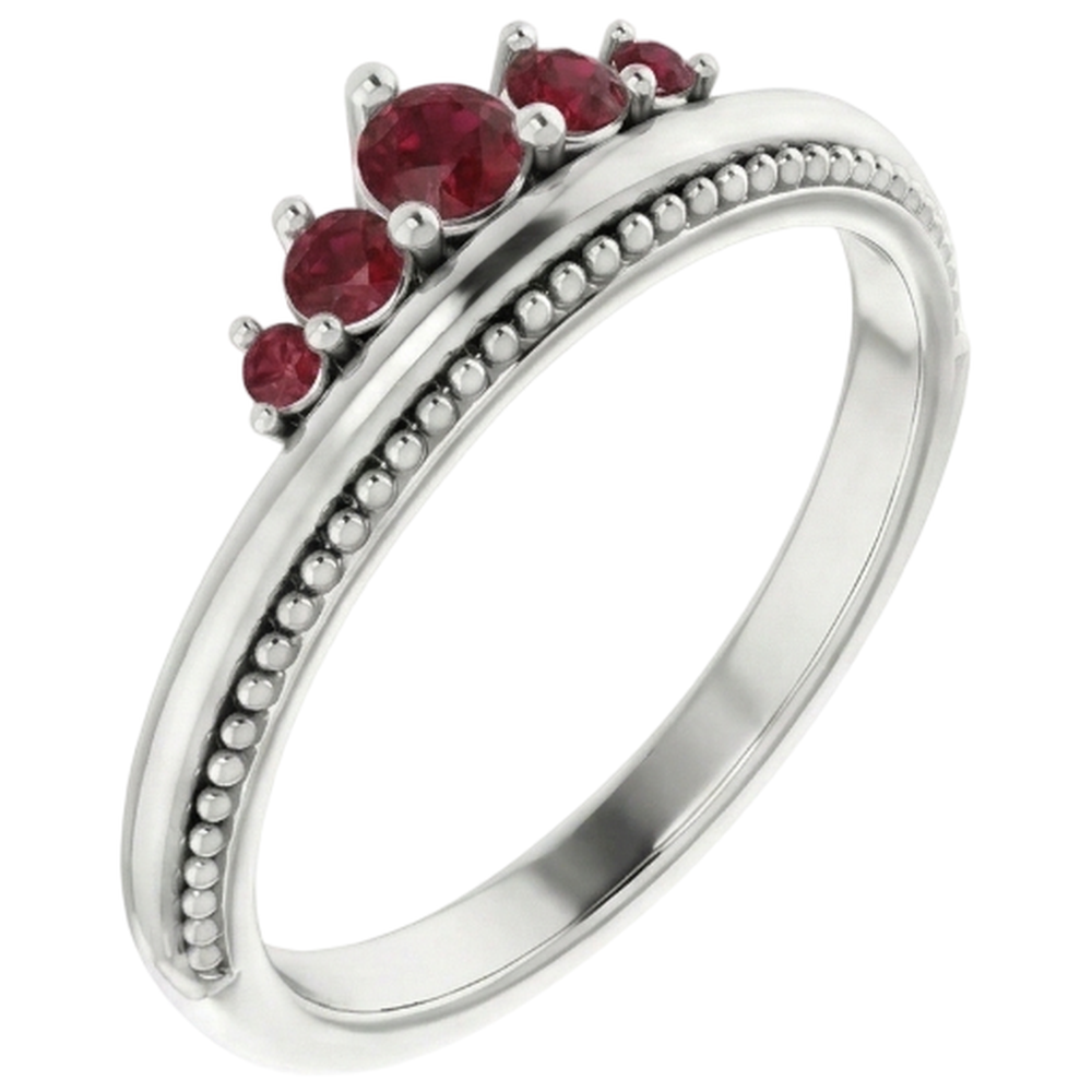 1 Karat Fünf-Steine-Ring Rubin Weißgold 14K