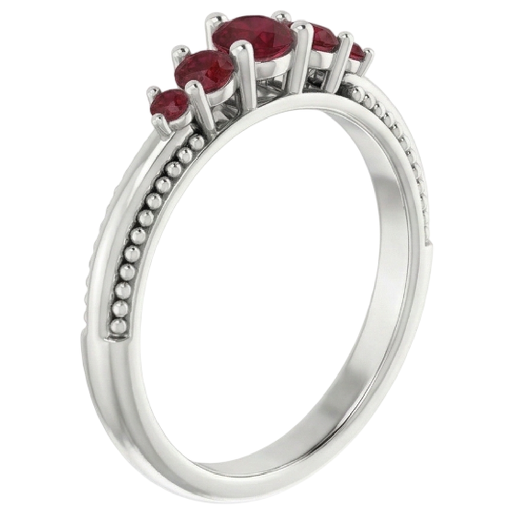 1 Karat Fünf-Steine-Ring Rubin Weißgold 14K