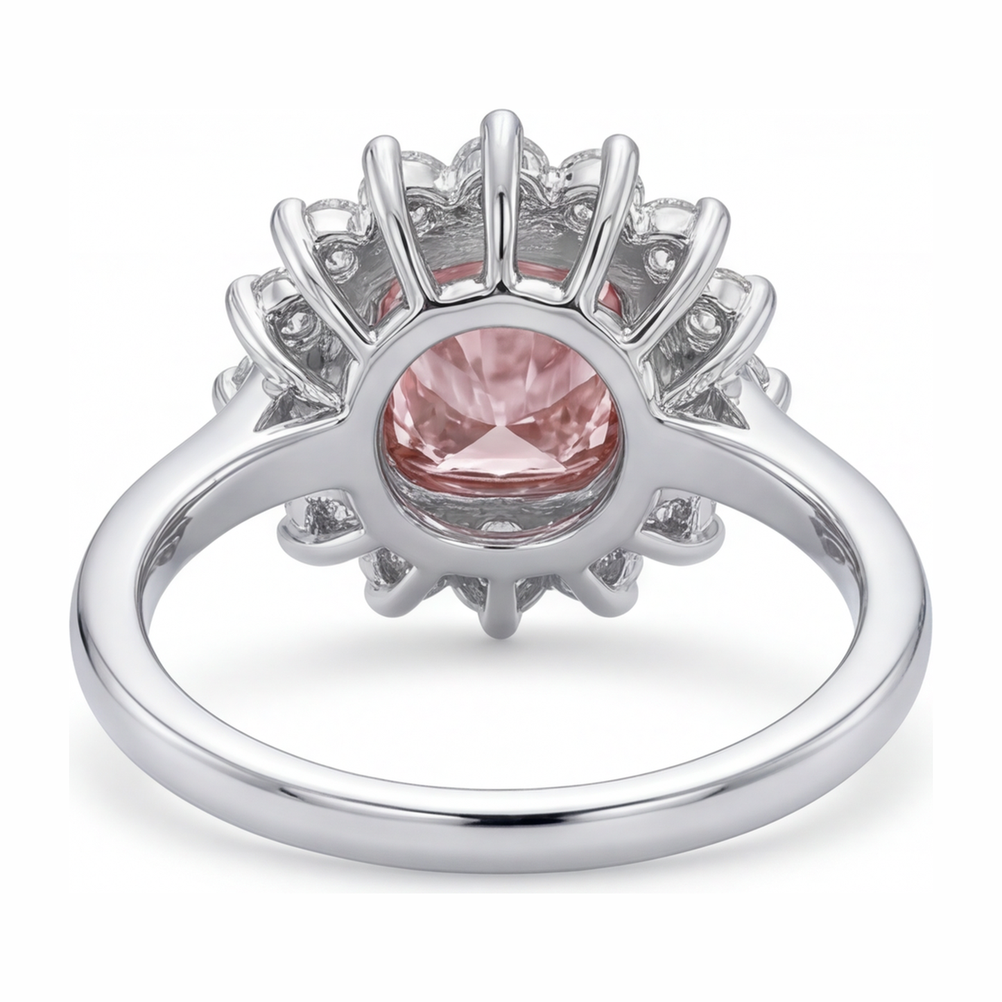 Verlobungsring mit rosa Edelstein, 1 Karat im Labor gezüchteter Diamant im Kissenschliff, Halo, 14 Karat Weißgold
