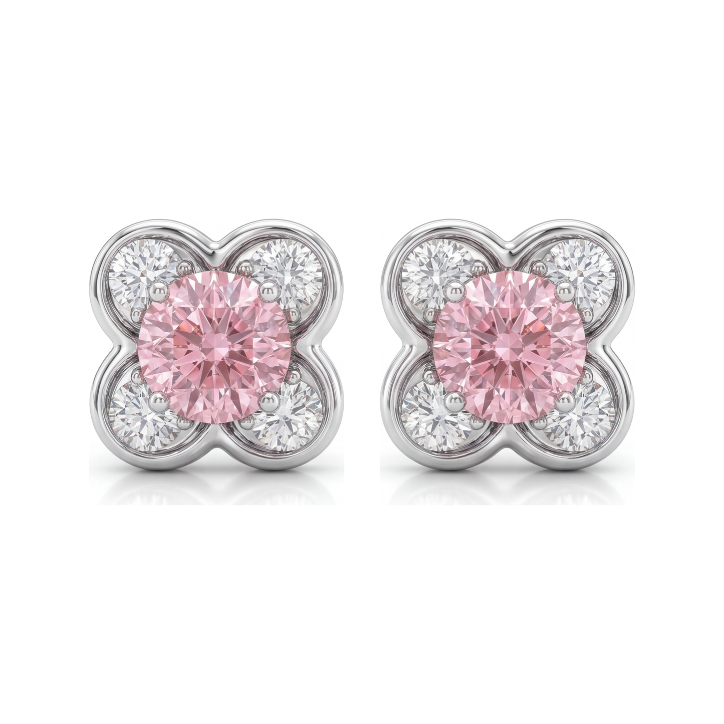 Rosa Diamant-Ohrringe 1 Karat im Labor gezüchtet Rundes Cluster 14 Karat Weißgold