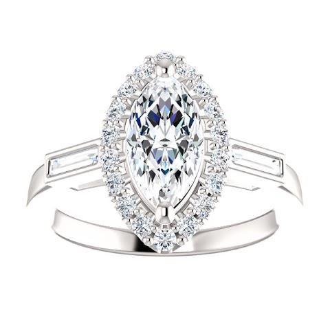 1.30 Karat Marquise Center Echt Diamant Und Baguette Halo Verlobungsring