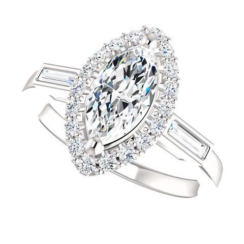 1.30 Karat Marquise Center Echt Diamant Und Baguette Halo Verlobungsring