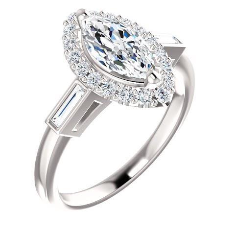 1.30 Karat Marquise Center Echt Diamant Und Baguette Halo Verlobungsring