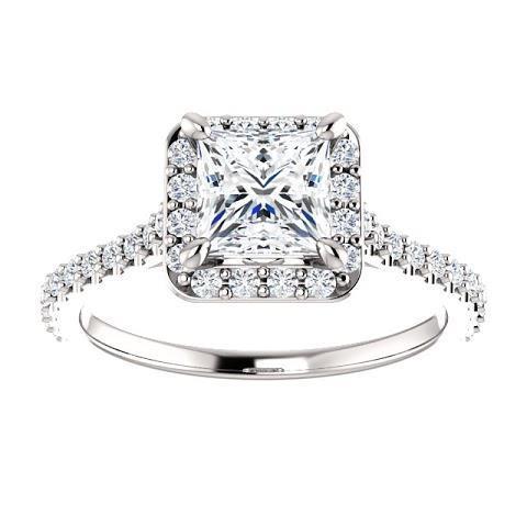 1.50 Ct Princess Solitaire Mit Akzenten Halo Echt Diamant Ehering