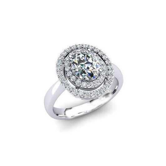 1.96 Ct Ovaler Und Runder Natürliche Diamant-Halo-Hochzeitsring