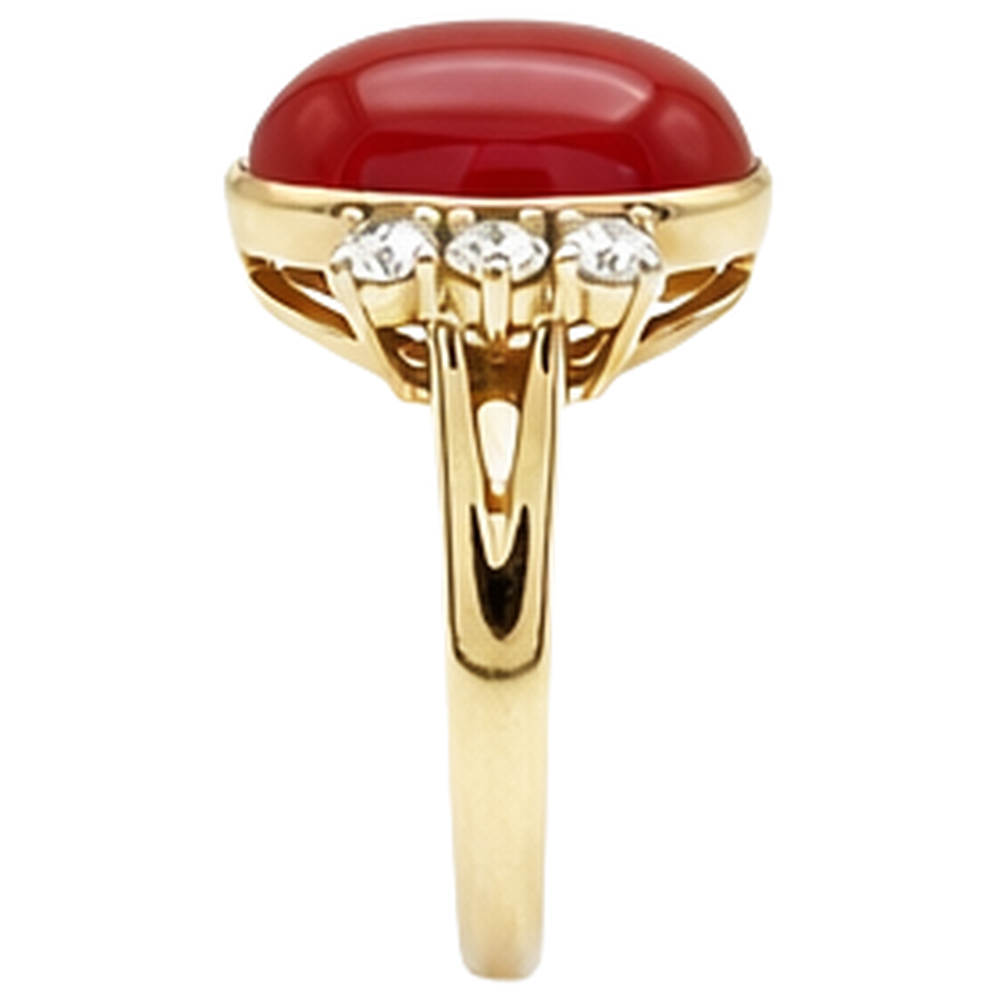 10.25 Karat große rote Koralle mit Diamanten Ring Neu Gelbgold 14K
