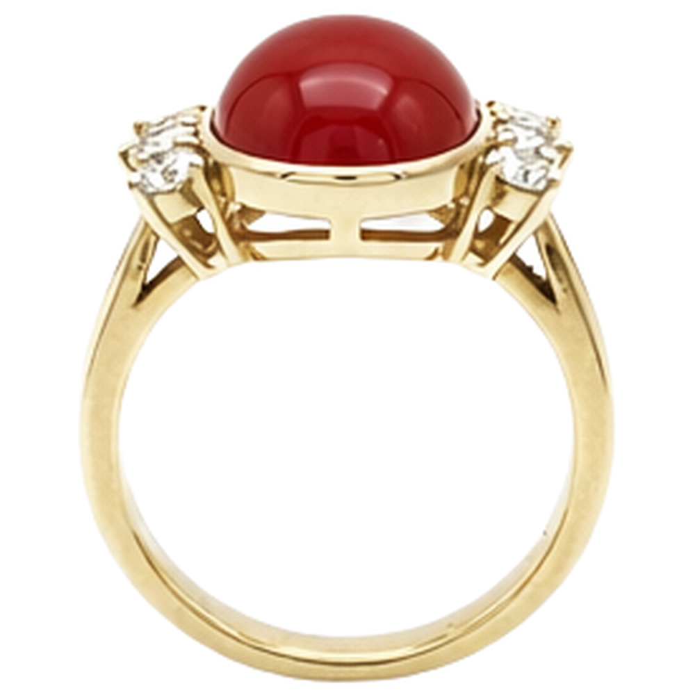 10.25 Karat große rote Koralle mit Diamanten Ring Neu Gelbgold 14K