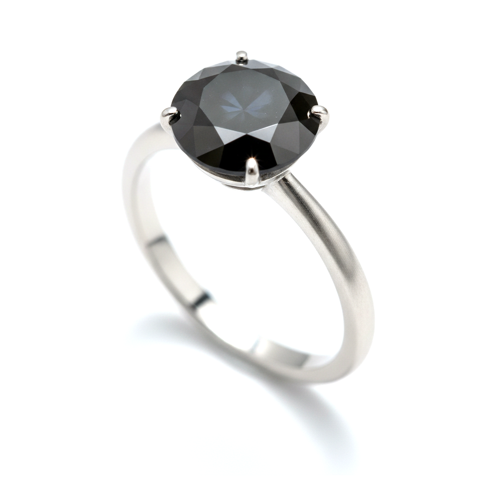 Schwarzer Diamantschmuck – Echter runder Solitärring 5 Karat, schlicht, 14 Karat Weißgold