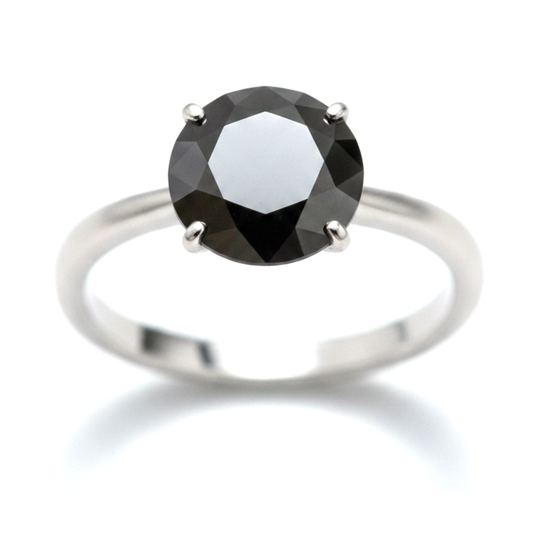 Schwarzer Diamantschmuck – Echter runder Solitärring 5 Karat, schlicht, 14 Karat Weißgold