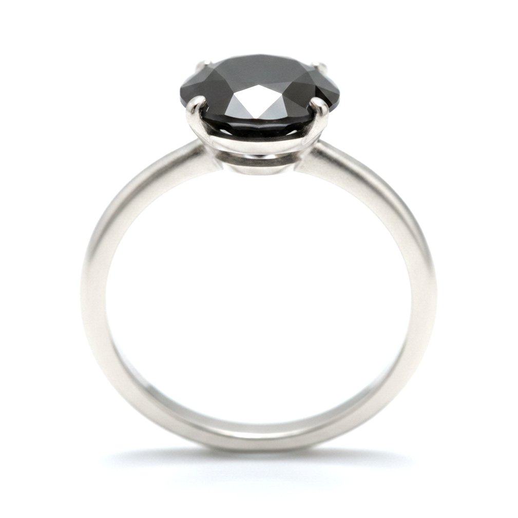 Schwarzer Diamantschmuck – Echter runder Solitärring 5 Karat, schlicht, 14 Karat Weißgold