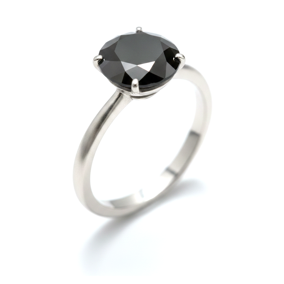 Schwarzer Diamantschmuck – Echter runder Solitärring 5 Karat, schlicht, 14 Karat Weißgold