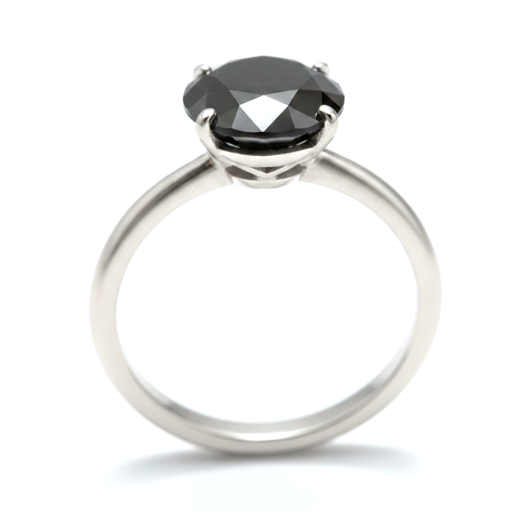 Schwarzer Diamantschmuck – Echter runder Solitärring 5 Karat, schlicht, 14 Karat Weißgold