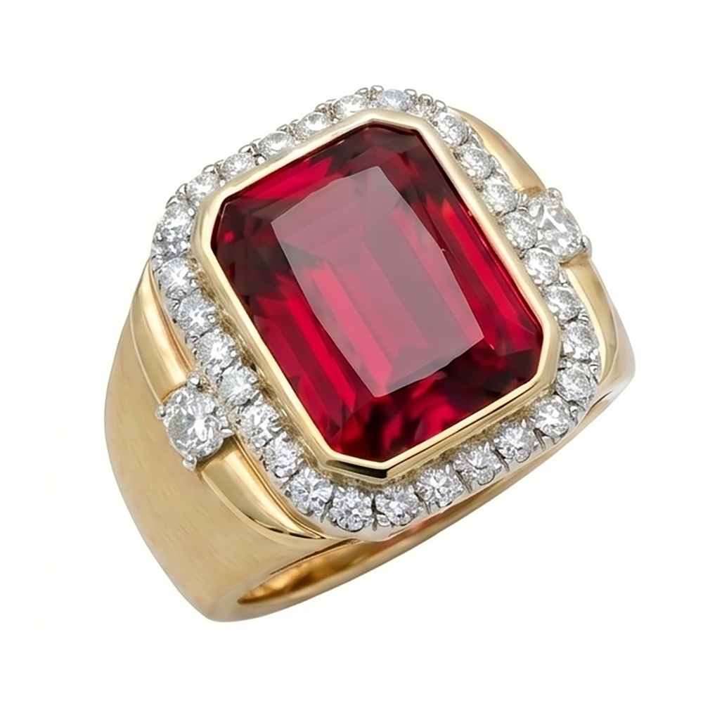 10K Yellow Gold Burmesischer Rubin Herren-Ring – 8,5-Karat