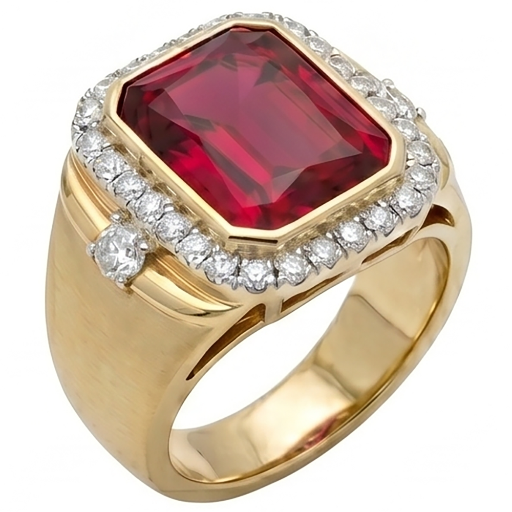 10K Yellow Gold Burmesischer Rubin Herren-Ring – 8,5-Karat