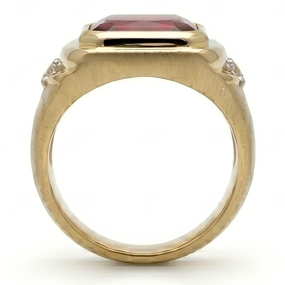10K Yellow Gold Taubenblut-Rubin Herrenring – 7,20-Karat Radiant