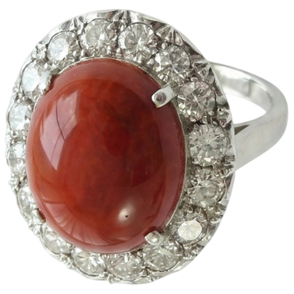 11.25 Kt. Rundschliff Roter Koralle Und Diamanten Ehering 14K Gold