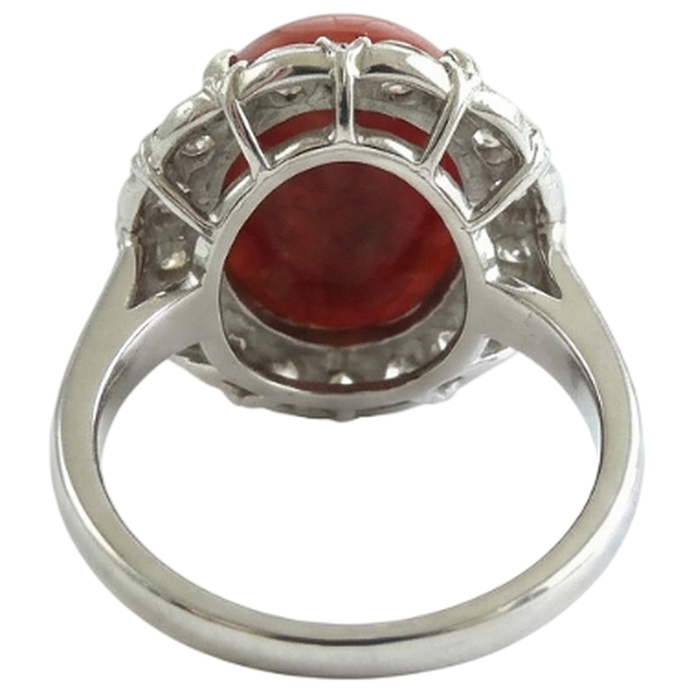 11.25 Kt. Rundschliff Roter Koralle Und Diamanten Ehering 14K Gold
