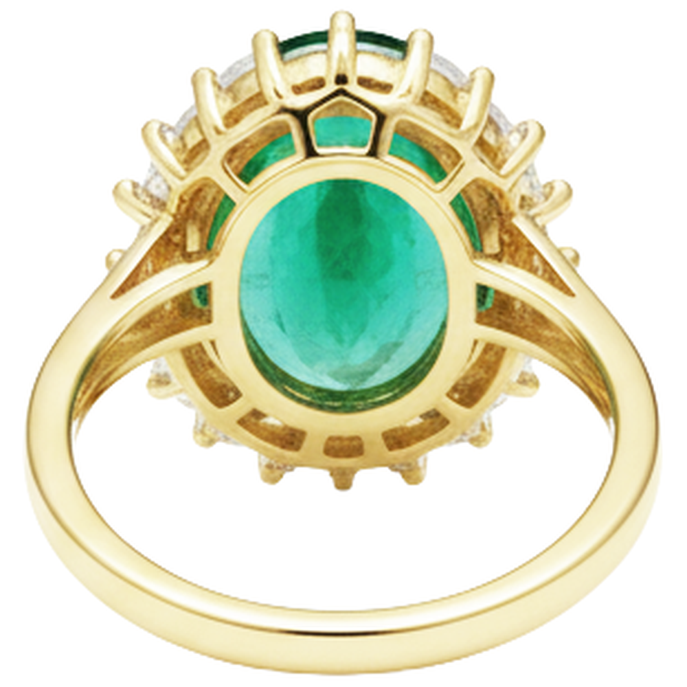 11 Kt Oval Grüner Smaragd Mit Diamant Ehering 14K Gelb gold