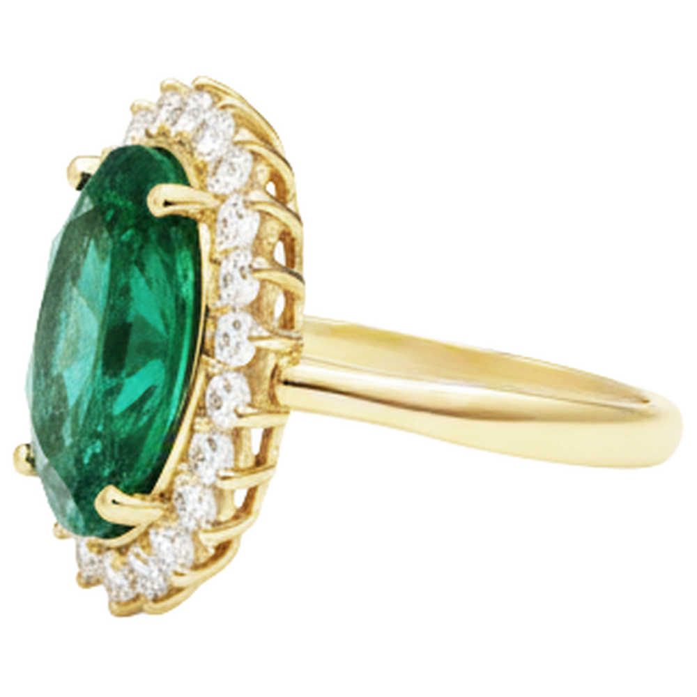 11 Kt Oval Grüner Smaragd Mit Diamant Ehering 14K Gelb gold