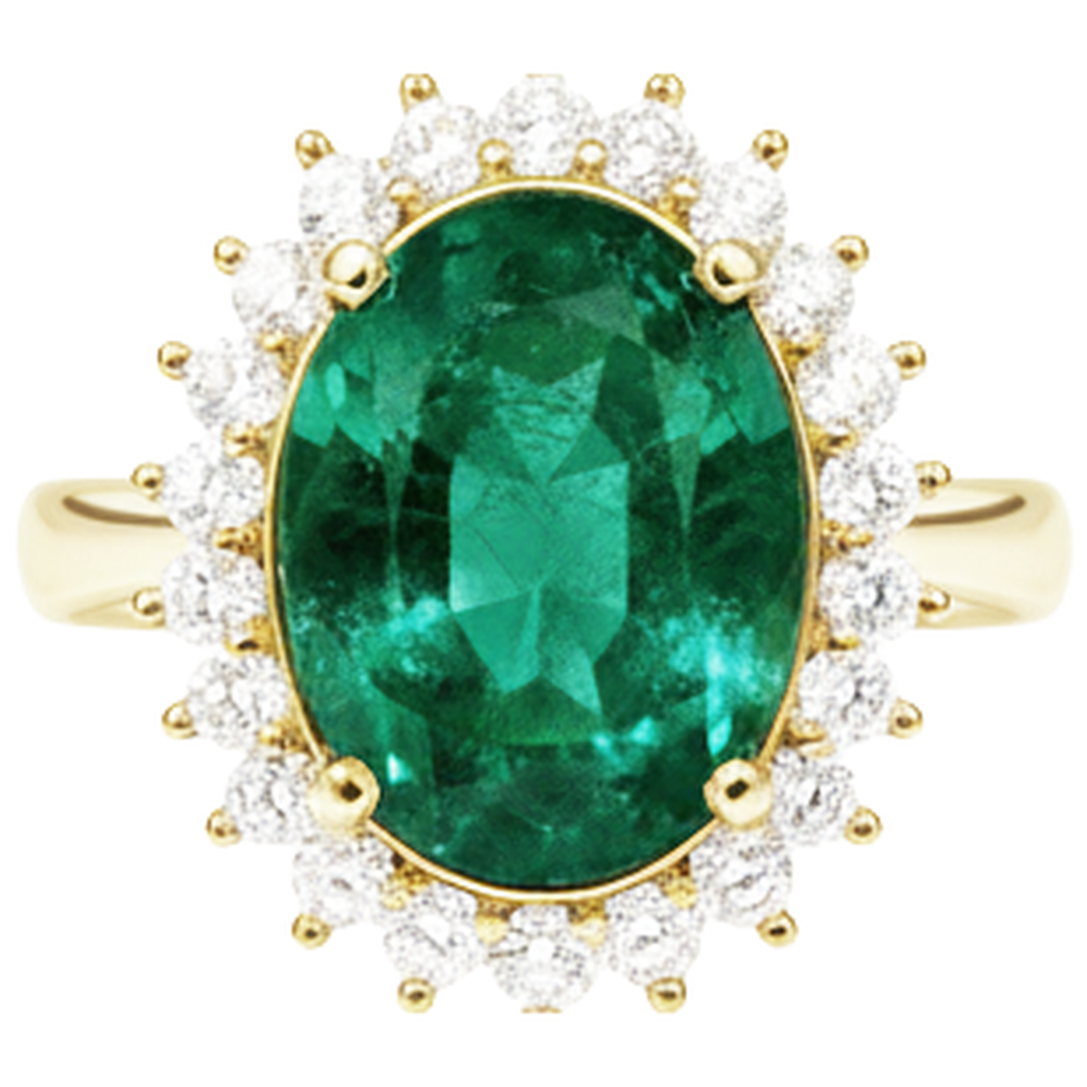 11 Kt Oval Grüner Smaragd Mit Diamant Ehering 14K Gelb gold