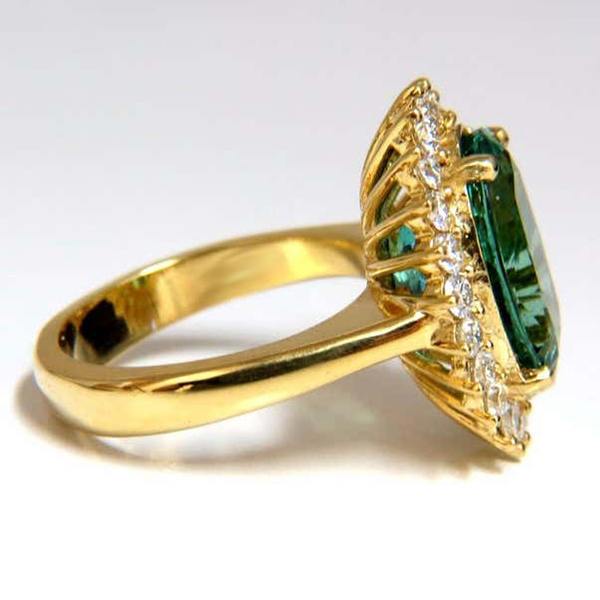 11 Kt Oval Grüner Smaragd Mit Diamant Ehering 14K Gelb Gold