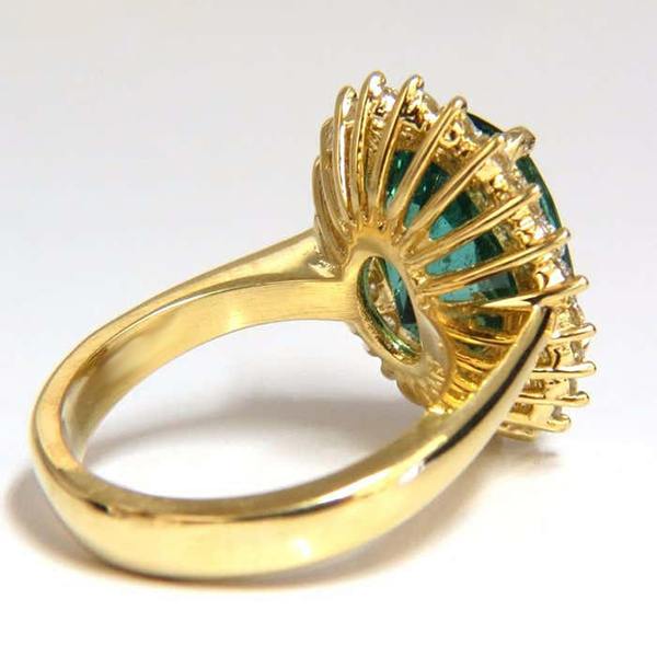 11 Kt Oval Grüner Smaragd Mit Diamant Ehering 14K Gelb Gold