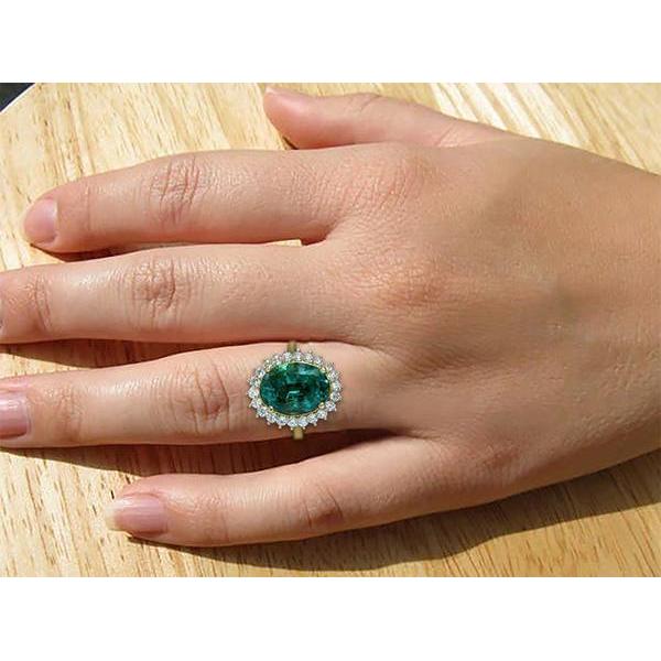 11 Kt Oval Grüner Smaragd Mit Diamant Ehering 14K Gelb Gold