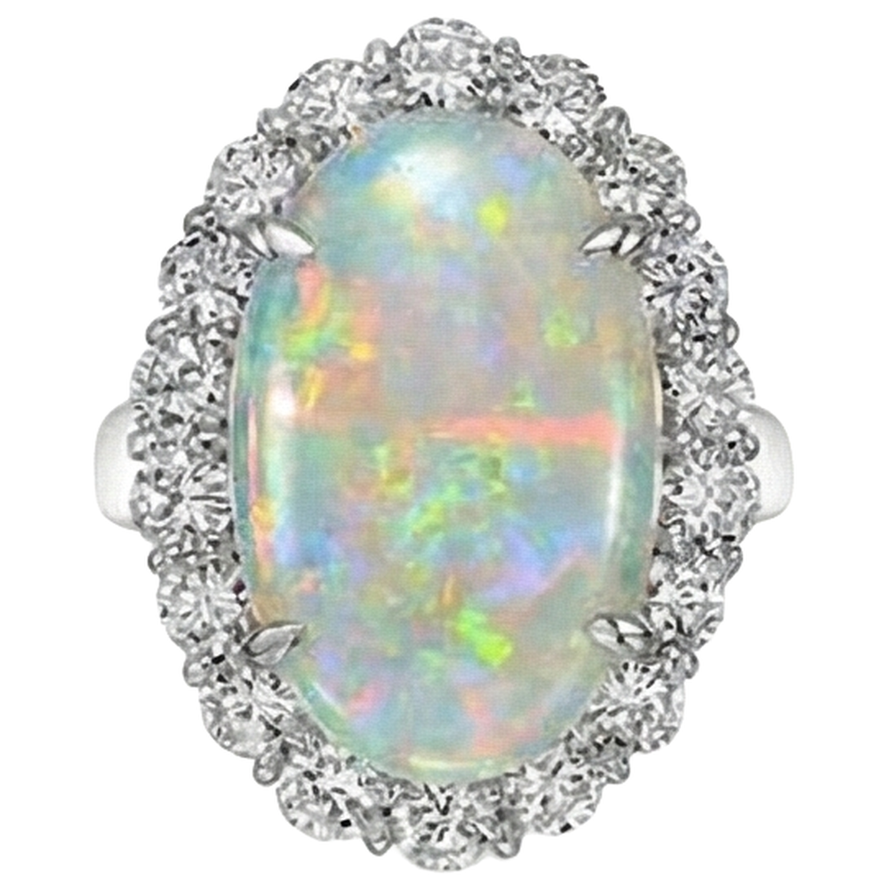 12.50 Karat Opal und Diamanten Ehering Neu Weißgold 14K
