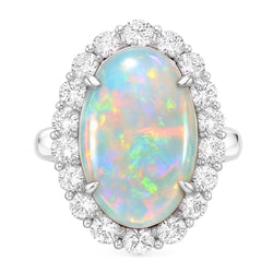 12.50 Karat Opal und Diamanten Ehering Neu Weißgold 14K