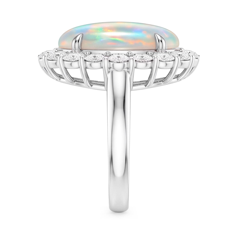 12.50 Karat Opal und Diamanten Ehering Neu Weißgold 14K