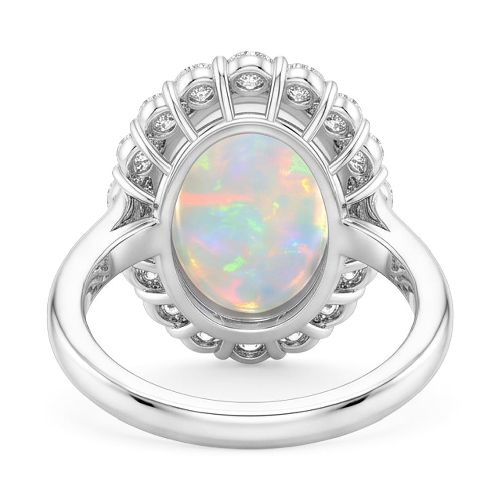 12.50 Karat Opal und Diamanten Ehering Neu Weißgold 14K
