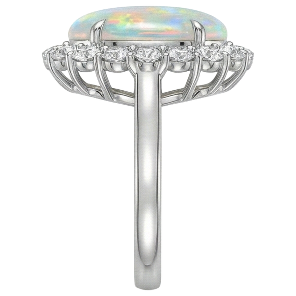 12.50 Karat Opal und Diamanten Ehering Neu Weißgold 14K